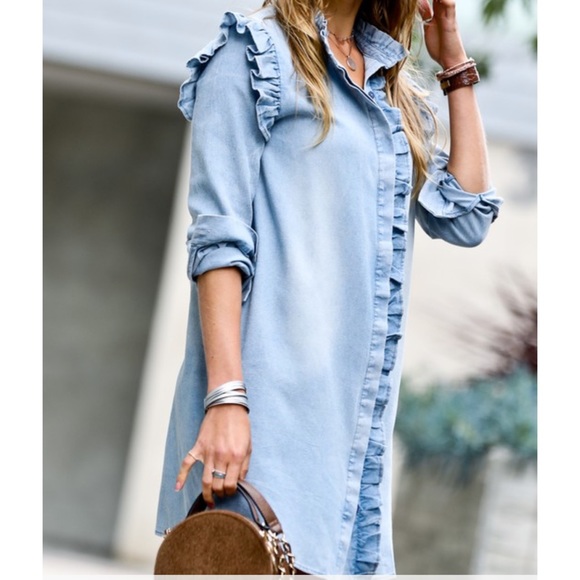 NEW ARRIVAL! Chambray Denim Shirt Dress - Picture 8 of 10